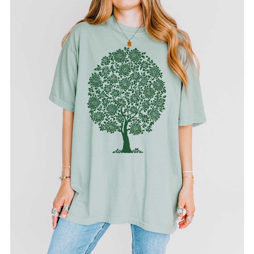 Ornamental Floral Tree Graphic Tee Black Botanical Art